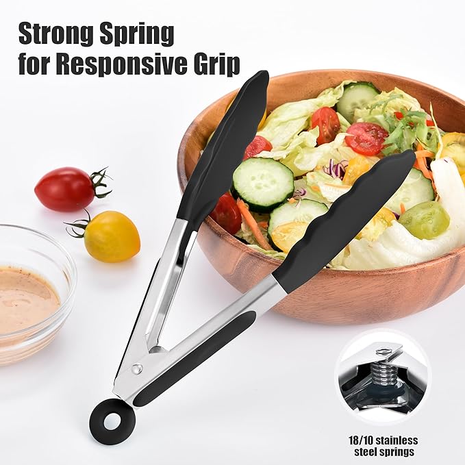 Kitchen Tongs with Silicone Tips, Locking Design, 600°F Heat Resistant