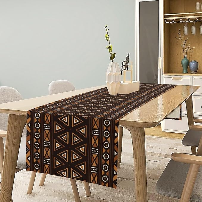 African Table Runner, Geometric Motifs Southwestern Native Tribal Ethnic Table - Image 3