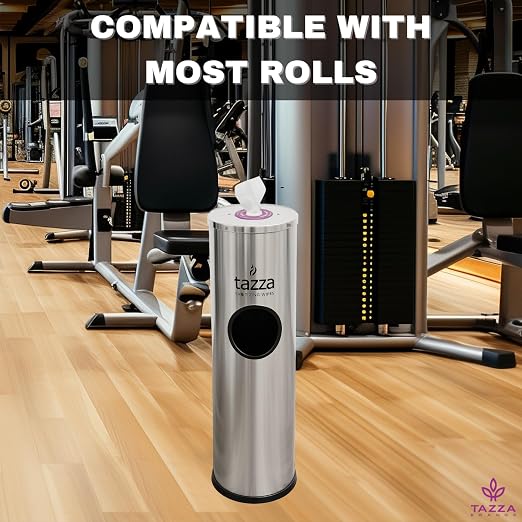 Tazza Gym Wipe Dispenser with Stainless Steel Floor Stand, Built-in Trash Can - Image 3