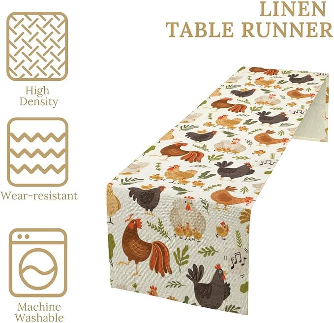 Cute Roosters Chickens Table Runners, Rustic Farm Animals Hen Table Runner - Image 6