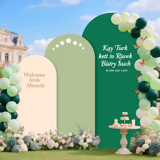 MODFUNS Set of 3 Arch Backdrop Cover 6&6.6&7.2ft Spandex Arch Cover Dark Green - Image 2