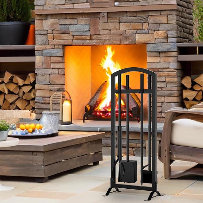 6 Pcs Fireplace Tools Set with Log Carrier, HXJLJY 34" Fireplace Accessories - Image 9