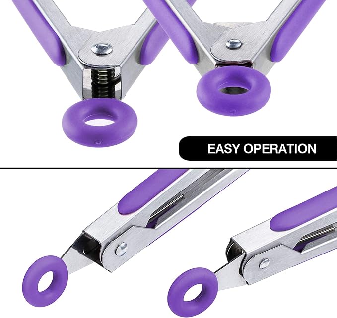 Tongs, 7 Inch Mini Stainless Steel Serving Tongs with Silicone Heads, Purple