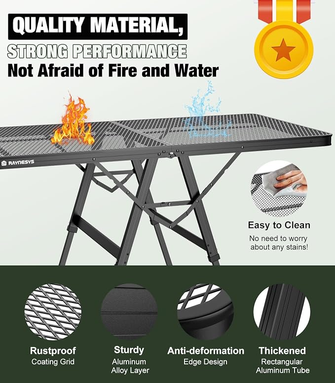 Foldable Grill Table with Mesh Desktop, 200lbs 4Ft Portable Folding Table - Image 5