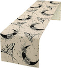 Boho Moth Table Runner, Retro Flower Moon Starlit Stars Butterfly Print Table by Unknown