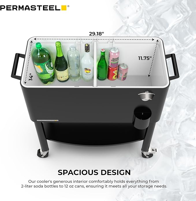 Permasteel 80 Quart Party Cooler, Rolling Ice Chest - Image 9