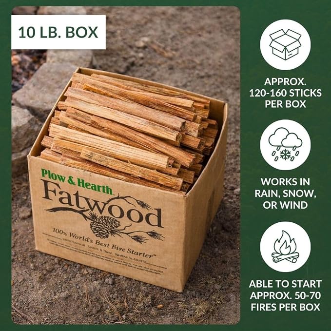 Plow & Hearth 10 LBS Fatwood Fire Starter Sticks Organic Kindling, Easy - Image 4