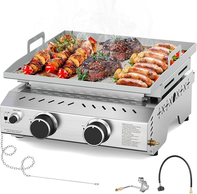 Portable 2 Burner Flat Top Grill, 333 Sq. In. Cooking Area, 16000 BTU Outdoor by Electactic