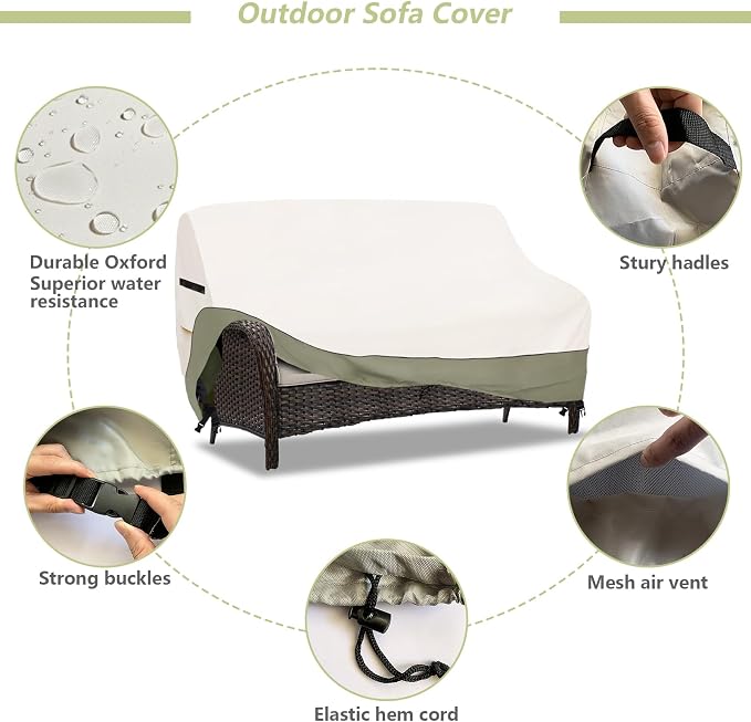 2-Seater Patio Sofa Cover, 58 W x 32.5 D x 31 H Inches Outdoor Couch Cover - Image 4