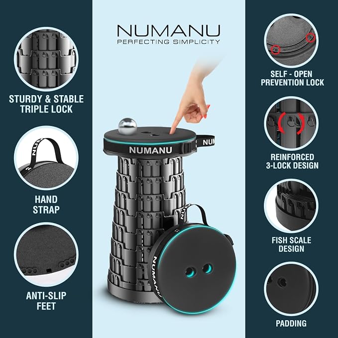 NUMANU 2PK 2025 Upgraded Padded Collapsible Stool, Max 620lb 18" Adjustable - Image 8