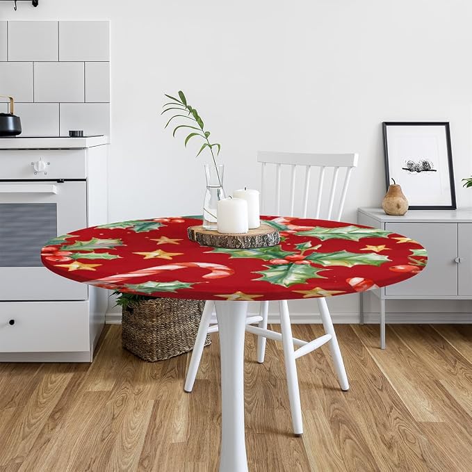 Christmas Ruffle Star Candy Round Table Cloth Cover, Elastic Edge Waterproof - Image 6