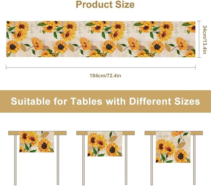 Sunflower Table Runner, Rustic Old Paper Seasonal Table Runner Farmhouse - Image 7