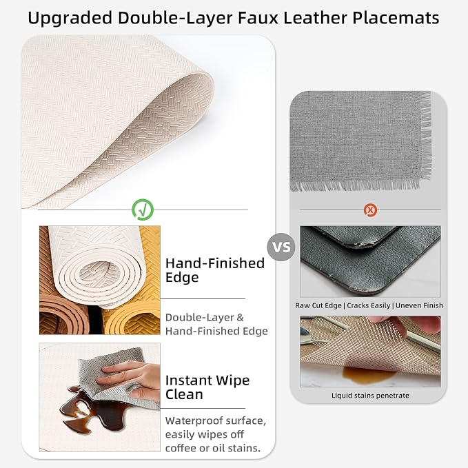 Faux Leather Placemats Set of 4 – 17x12 Inch Vinyl Table Mats, Heat Resistant - Image 3
