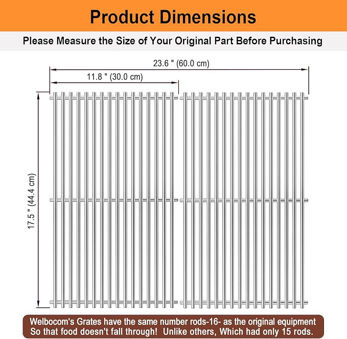 17.5" Grill Grates for Weber Spirit E310 E320 & Spirit II E310 E320 Grills;304 - Image 2