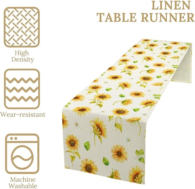 Yellow Sunflower Table Runner, Seasonal Spring Summer Flowers Table Decor - Image 6