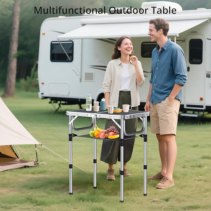 Anbte Folding Camping Table, Aluminum 24" x 16" Adjustable Height Small Folding - Image 2