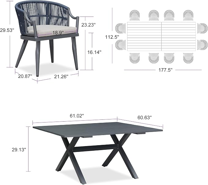 PURPLE LEAF 14 Pieces Outdoor Dining Set All Weather Wicker Patio Dining Set - Image 7
