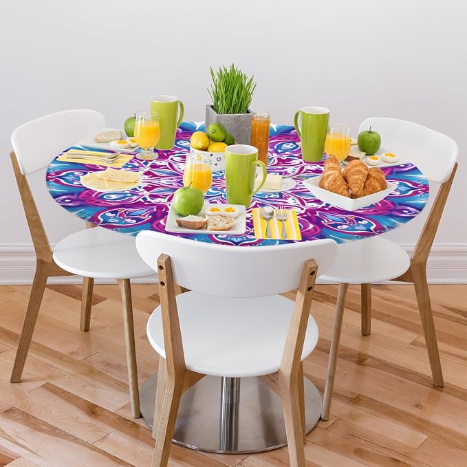 Mandala Vintage Flowers Round Table Cloth Cover, Elastic Edge Waterproof - Image 7
