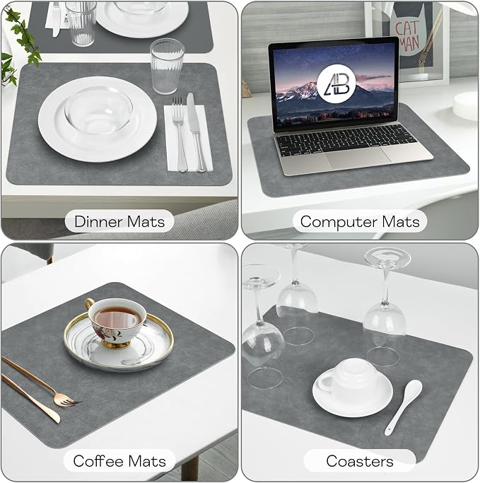 Faux Leather Placemats Set of 6 Table Mats Heat Resistant Reversible Place Mats - Image 7