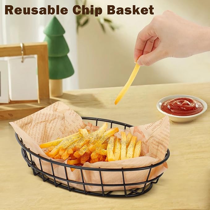10 Pack Metal Fast Food Oval Baskets, Wire Bread Basket - Image 3