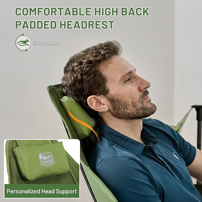 Hammock Camping Chair, Green, 400 lb Capacity, Padded Headrest