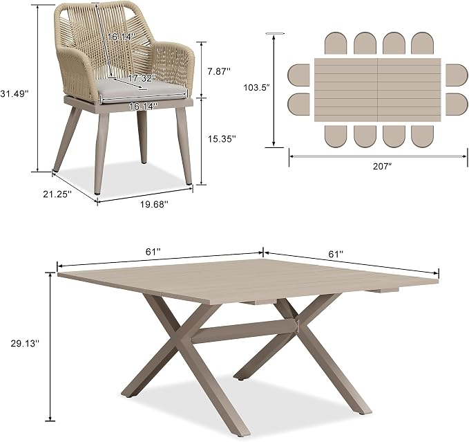 PURPLE LEAF 14 Pieces Outdoor Patio Dining Set All-Weather PE Rattan Furniture - Image 6
