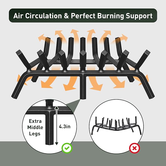 mestyl Fireplace Grate 24 Inch Heavy Duty Wrought Iron Fireplace Log Grate - Image 2