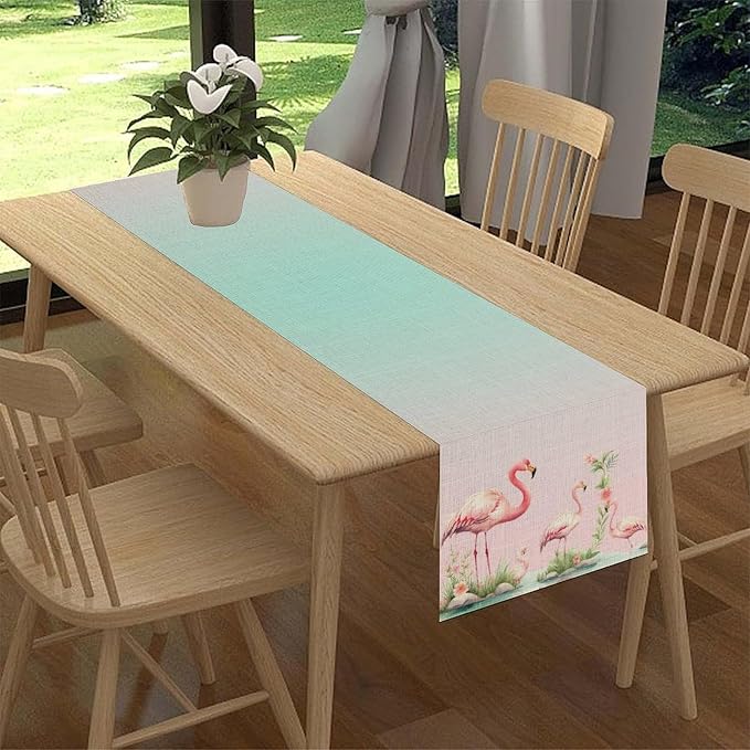 Flamingo Table Runner, Teal Pink Flamingo Family - Image 3