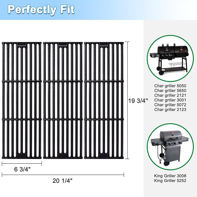 Adviace Grill Grates for Char Griller 5050, King Griller 3008, 19 3/4 Inch Cast - Image 2