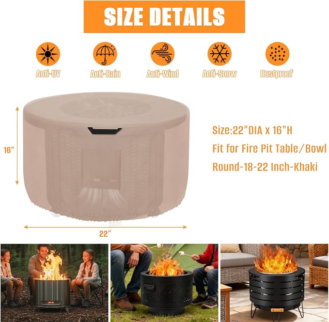Kovshuiwe Round Fire Pit Cover-600D Fabric Waterproof and Resistant - Image 2