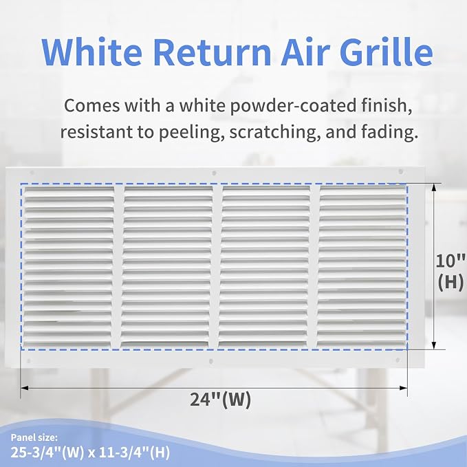 24"W x 10"H Steel Return Air Grille, Air Return Vent Cover - Image 3