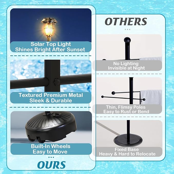 Sturdy & Solar-Powered Pool Towel Rack Outdoor - Image 6