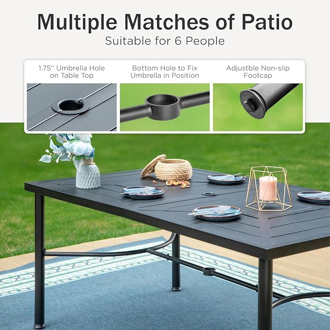 PHI VILLA 7 PCS Outdoor Dining Sets, All-Weather Patio Table and Chairs Set - Image 7
