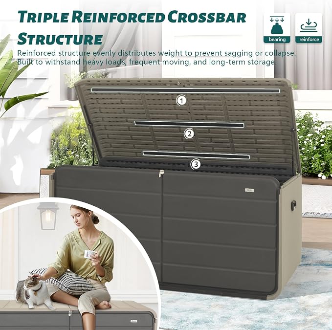 Domi 260 Gallon Outdoor Storage Box – Waterproof, UV-Resistant Deck Box - Image 5