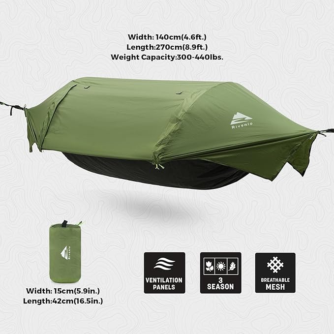 Hammock Tent with Mosquito Net and Rain Fly, Green, 440 lb Capacity