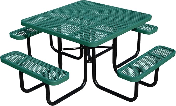 46'' Square Metal Picnic Table for Outdoors, Commercial Steel Metal Picnic by MakeaGoodChoose