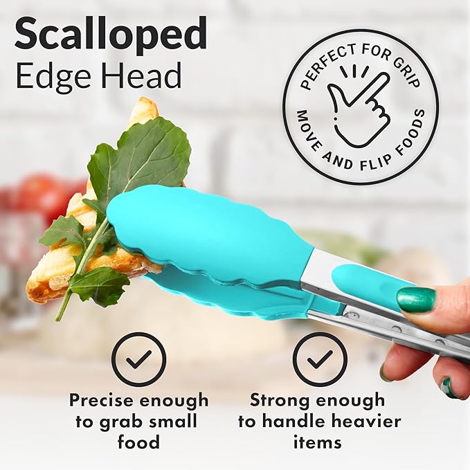 Stainless Steel Grilling Tongs with Silicone Tips, 9 and 12 Inch Sizes