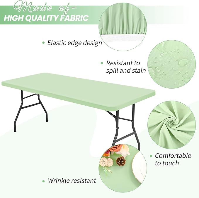 10 Pack Stretch Fabric Table Top Cap Cover, Sage Green Table Covers fits 6Ft - Image 3