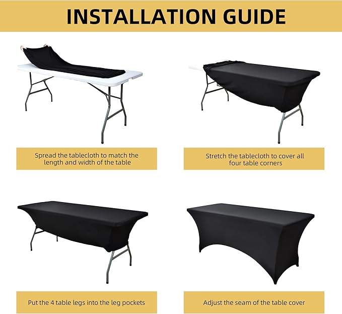 10-Pack 6ft Black Spandex Table Covers - Image 5