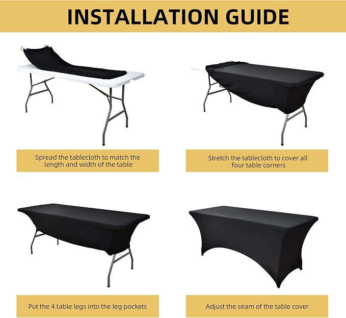 6-Pack 4ft Spandex Black Table Covers - Image 5