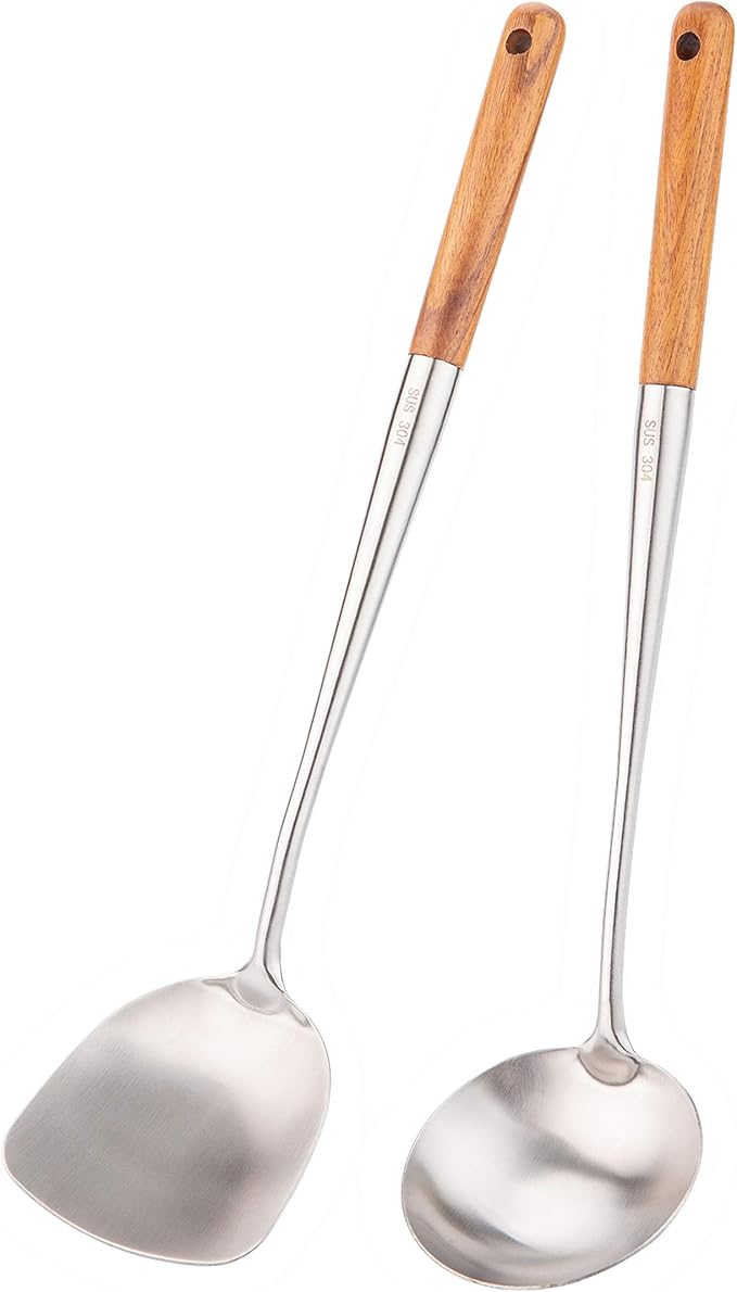 FJNATINH Wok Spatula and Ladle Tool Set, 17inches Spatula by HOMEKITCHENTOOL