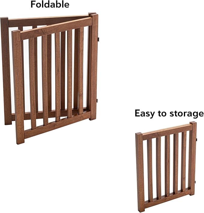 LZRS 2-Panel Wooden Free Standing Foldable Dog Gate Indoor – Solid Hardwood 24" - Image 4