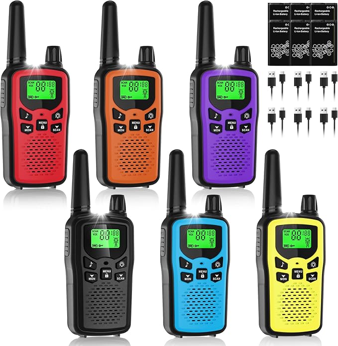 Walkie Talkies for Adult Long Range, 6 Pack Rechargeable 2 Way Radios, LED by JIANUAWalkieTalkies