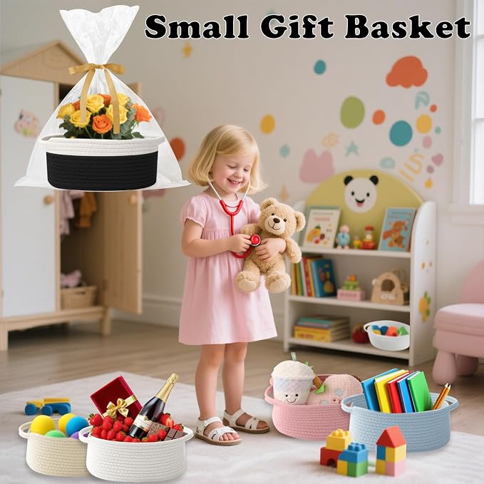 Gift Basket with Gift Bag and Ribbons, Small Rope Woven Shelf Storage, Baskets - Image 5