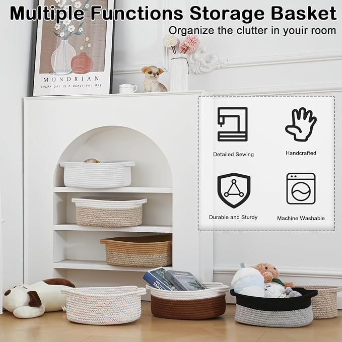 Gift Basket with Gift Bag and Ribbons, Small Rope Woven Shelf Storage, Baskets - Image 9