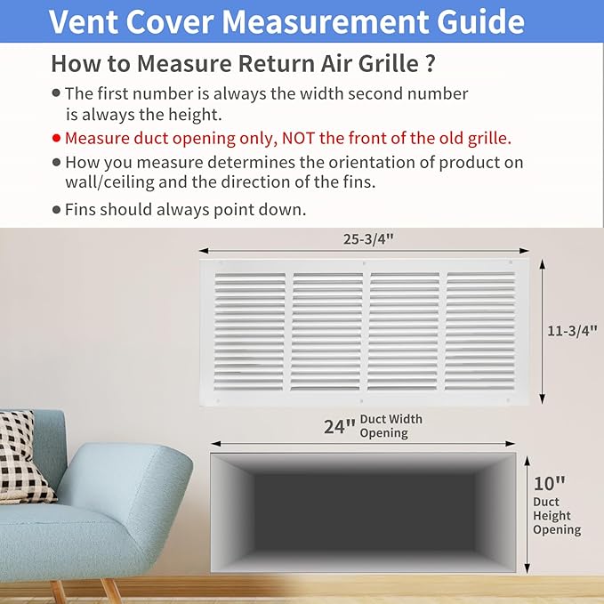 24"W x 10"H Steel Return Air Grille, Air Return Vent Cover - Image 5