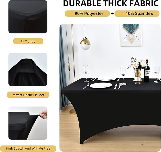 2-Pack 8ft Black Spandex Table Covers - Image 2