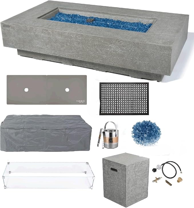 Elementi+ | Bundle Riviera Gas Fire Pit Cast Concrete 60" Rectangular Fire Table by AMSFireplaceInc