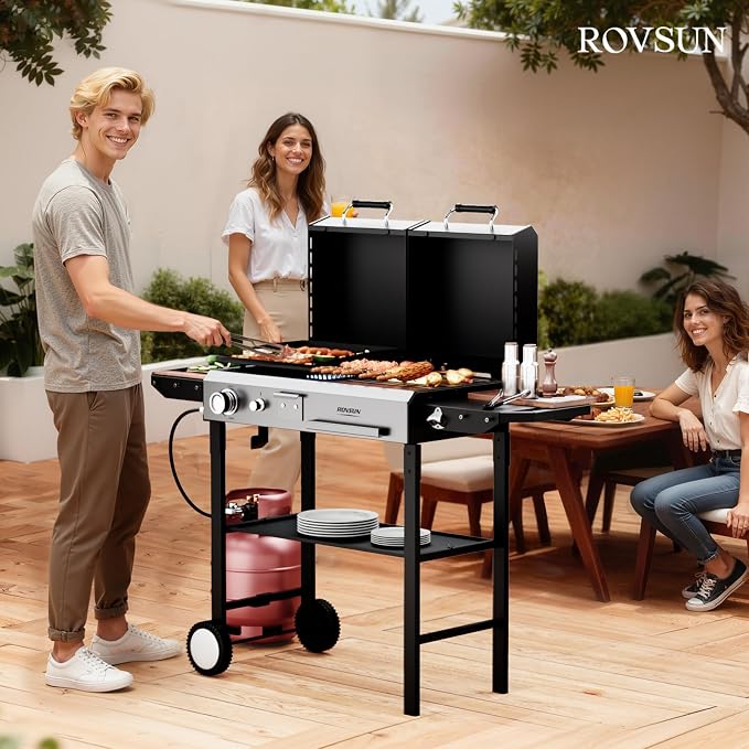 ROVSUN 2-in-1 Propane Gas Grill and Charcoal Grill Combo - Image 6