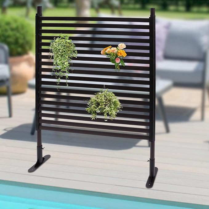 Outdoor Freestanding Privacy Screens, 35.4" W x 47" H Metal Slatted Decorative - Image 6